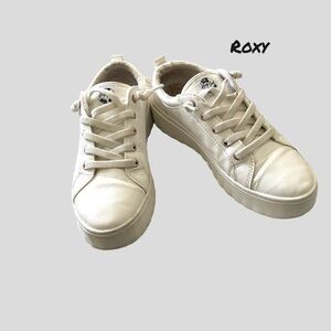 Roxy Women Vegan Leather White Platform Slip On Sneaker Tennis Shoe Size 7.5